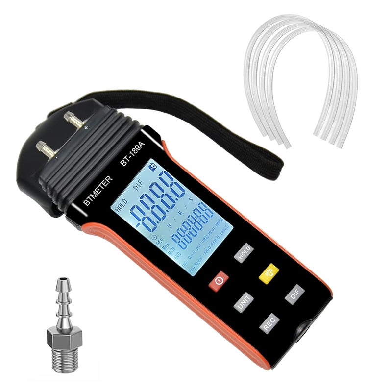 BTMETER Manometer HVAC Gas Pressure Tester 189A, Dual-Port Air Pressure Meter Gauge with Hose Kit Measure Static Pressure Differential Gas Pressure for Furnace Water Column - Image 1